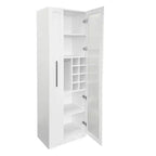 Armoire haute multifonctionnelle de 180 cm avec étagères coulissantes, rangement à vin et porte vitrée – Style ferme