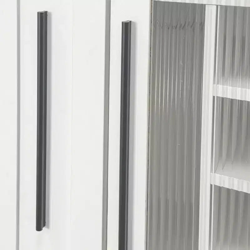 Armoire haute multifonctionnelle de 180 cm avec étagères coulissantes, rangement à vin et porte vitrée – Style ferme
