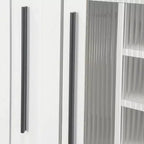 Armoire haute multifonctionnelle de 180 cm avec étagères coulissantes, rangement à vin et porte vitrée – Style ferme