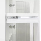 Armoire haute multifonctionnelle de 180 cm avec étagères coulissantes, rangement à vin et porte vitrée – Style ferme