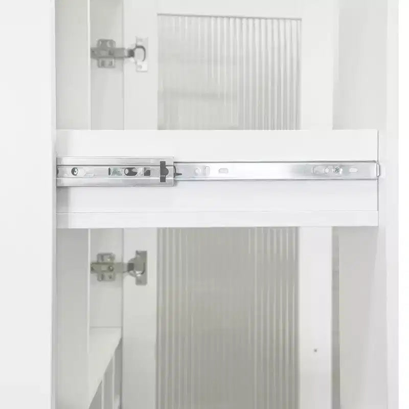 Armoire haute multifonctionnelle de 180 cm avec étagères coulissantes, rangement à vin et porte vitrée – Style ferme