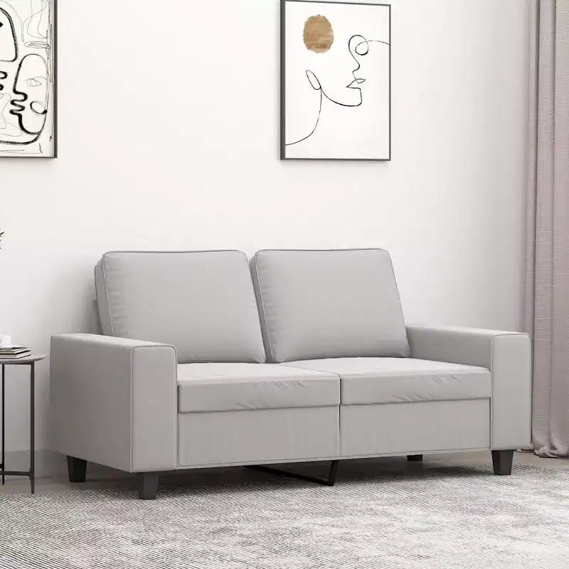 Canapé 2 places – Microfibre gris clair, coussins moelleux, design moderne, 154 cm L