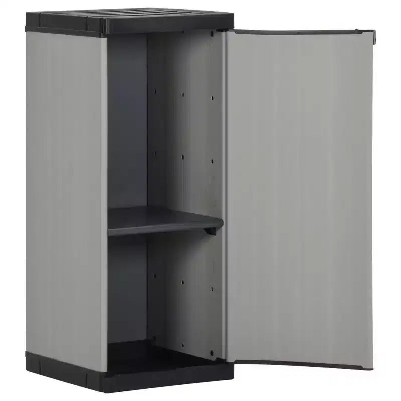 Armoire de rangement compacte d'extérieur – PVC et PP, 1 étagère, verrouillable, gris et noir, 35 cm l × 85 cm H