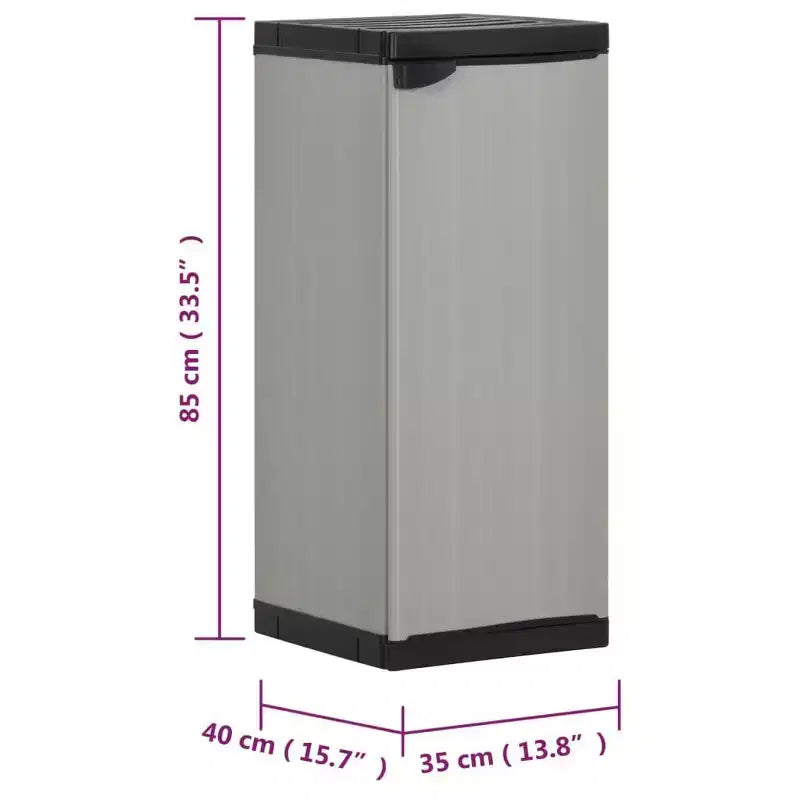 Armoire de rangement compacte d'extérieur – PVC et PP, 1 étagère, verrouillable, gris et noir, 35 cm l × 85 cm H