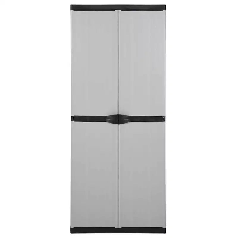 Grande armoire de rangement extérieure – 3 étagères ajustables, verrouillable, PVC et PP, Gris et Noir, 168 cm H
