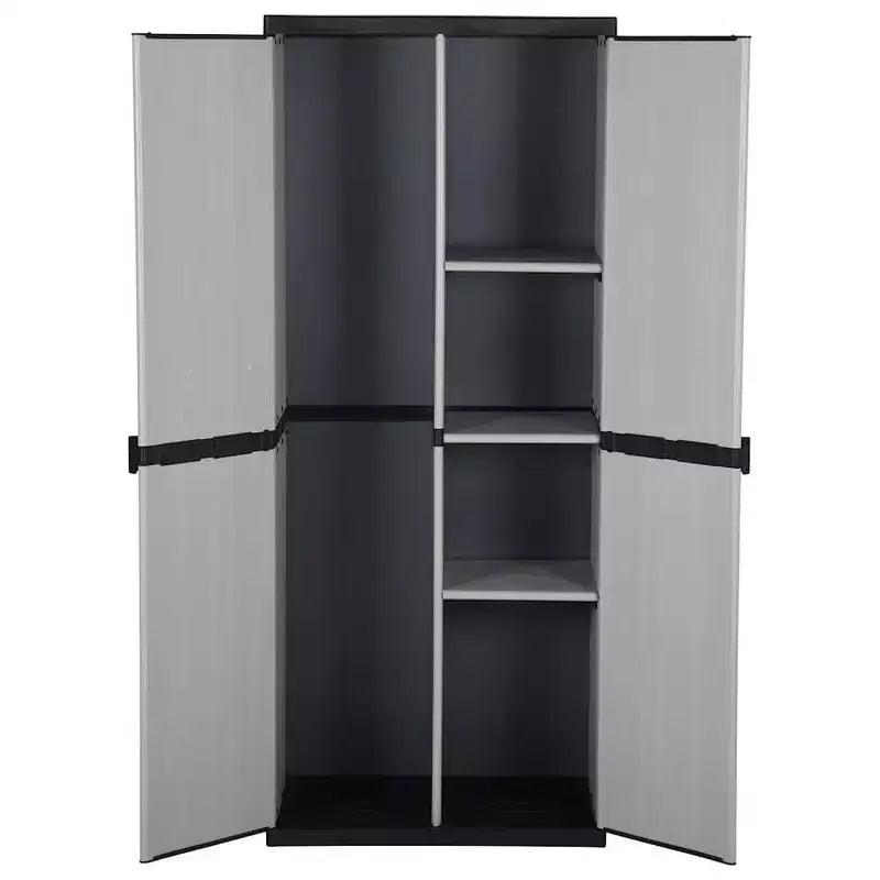 Grande armoire de rangement extérieure – 3 étagères ajustables, verrouillable, PVC et PP, Gris et Noir, 168 cm H