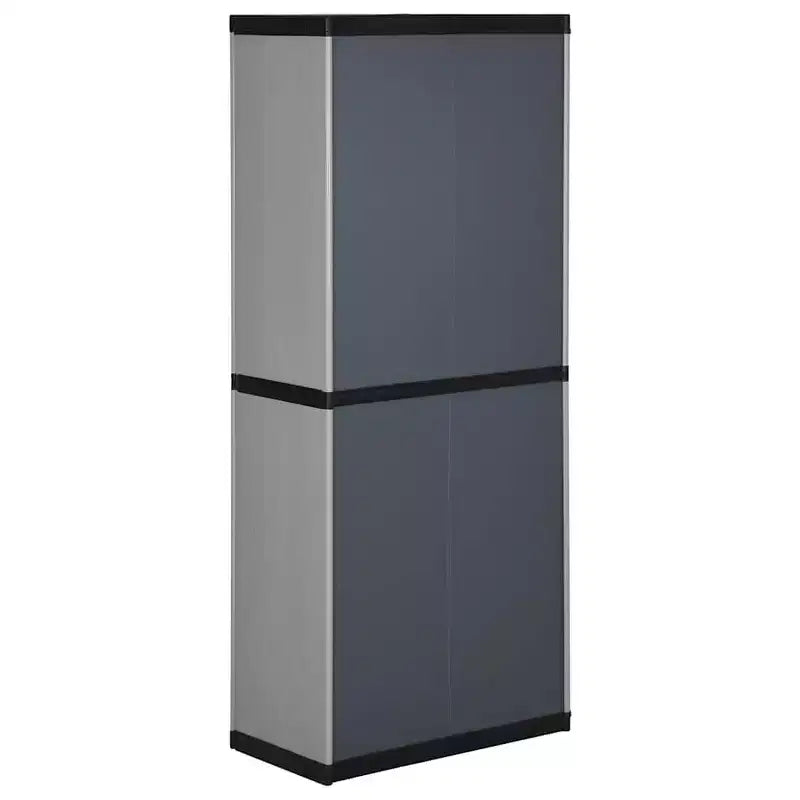 Grande armoire de rangement extérieure – 3 étagères ajustables, verrouillable, PVC et PP, Gris et Noir, 168 cm H