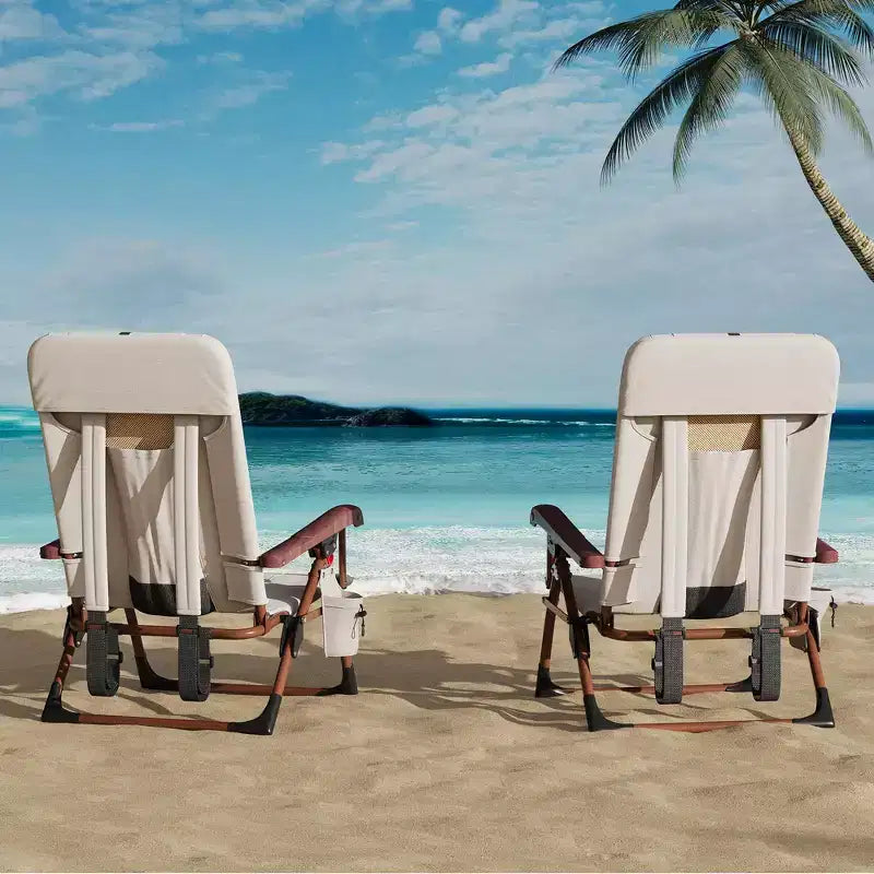 Chaise de plage sac à dos portable – Chaise longue pliante avec porte-gobelet et pochettes de rangement, capacité de 150 kg
