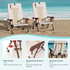 Chaise de plage sac à dos portable – Chaise longue pliante avec porte-gobelet et pochettes de rangement, capacité de 150 kg