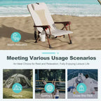 Chaise de plage sac à dos portable – Chaise longue pliante avec porte-gobelet et pochettes de rangement, capacité de 150 kg