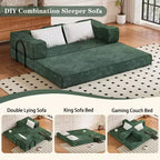 Canapé-lit convertible 80" – Canapé 3 places en chenille, lit King Size, 2 oreillers, vert