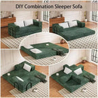 Canapé-lit convertible 80" – Canapé 3 places en chenille, lit King Size, 2 oreillers, vert