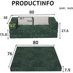 Canapé-lit convertible 80" – Canapé 3 places en chenille, lit King Size, 2 oreillers, vert