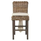 Tabouret de bar 61 cm en rotin – Marron, tressé à la main, pieds en teck, aucun assemblage requis