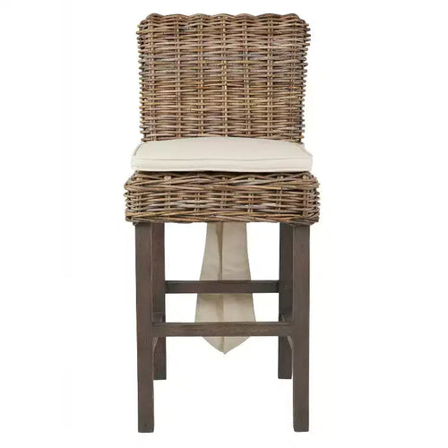 Tabouret de bar 61 cm en rotin – Marron, tressé à la main, pieds en teck, aucun assemblage requis
