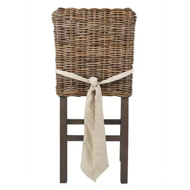 Tabouret de bar 61 cm en rotin – Marron, tressé à la main, pieds en teck, aucun assemblage requis