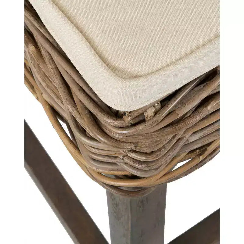 Tabouret de bar 61 cm en rotin – Marron, tressé à la main, pieds en teck, aucun assemblage requis