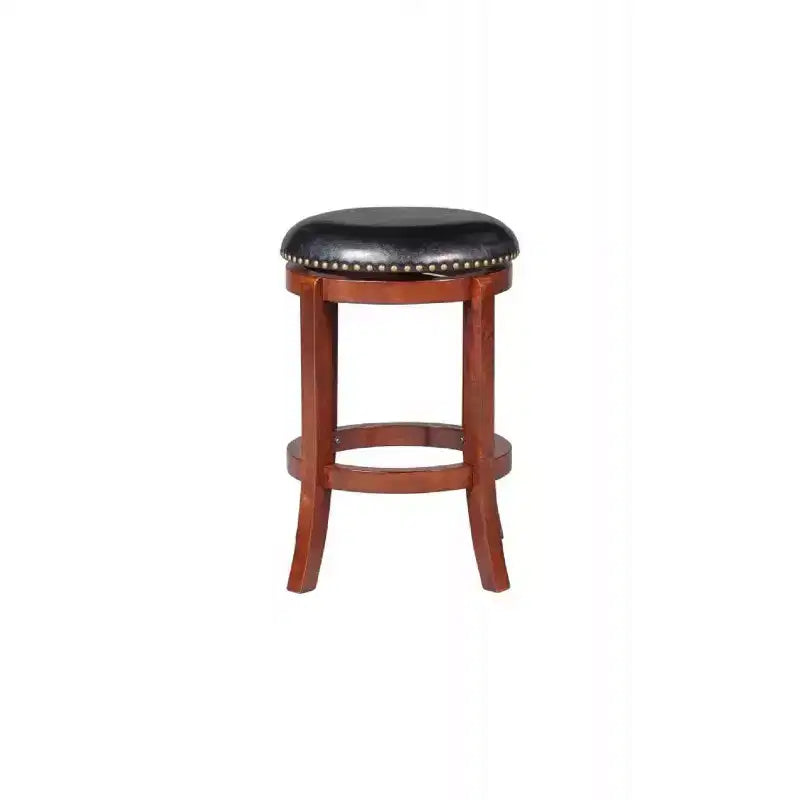 Tabouret de bar pivotant hauteur comptoir 24 po – Similicuir cerise, clous de finition en laiton, pieds en bois, capacité de 300 lb
