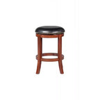Tabouret de bar pivotant hauteur comptoir 24 po – Similicuir cerise, clous de finition en laiton, pieds en bois, capacité de 300 lb