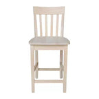 Tabouret de bar à hauteur de comptoir 24" avec dossier à lattes – Parawood massif non fini, assise carrée, capacité de 102 kg