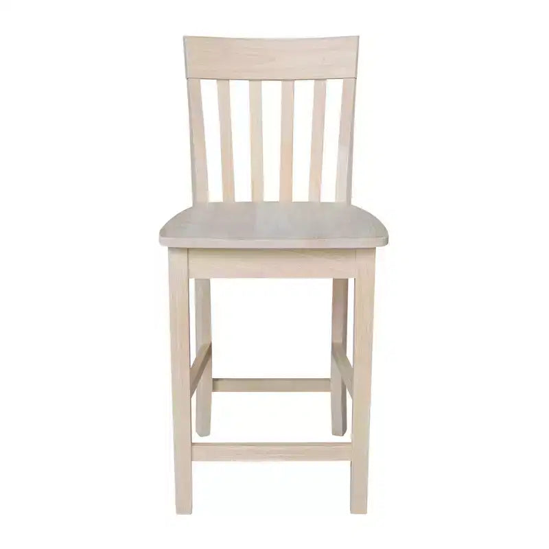 Tabouret de bar à hauteur de comptoir 24" avec dossier à lattes – Parawood massif non fini, assise carrée, capacité de 102 kg