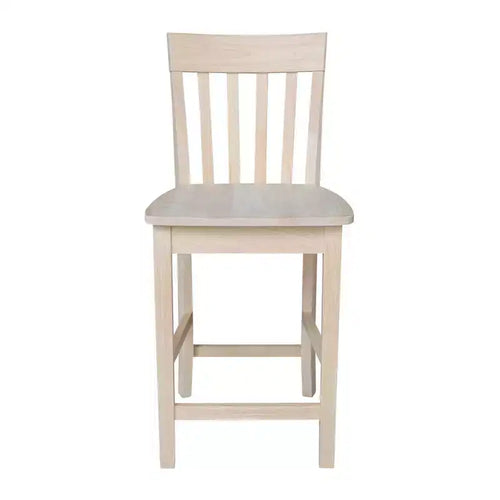 Tabouret de bar à hauteur de comptoir 24" avec dossier à lattes – Parawood massif non fini, assise carrée, capacité de 102 kg
