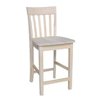Tabouret de bar à hauteur de comptoir 24" avec dossier à lattes – Parawood massif non fini, assise carrée, capacité de 102 kg