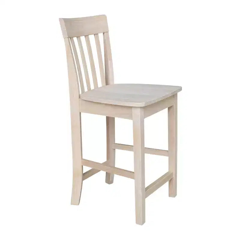 Tabouret de bar à hauteur de comptoir 24" avec dossier à lattes – Parawood massif non fini, assise carrée, capacité de 102 kg