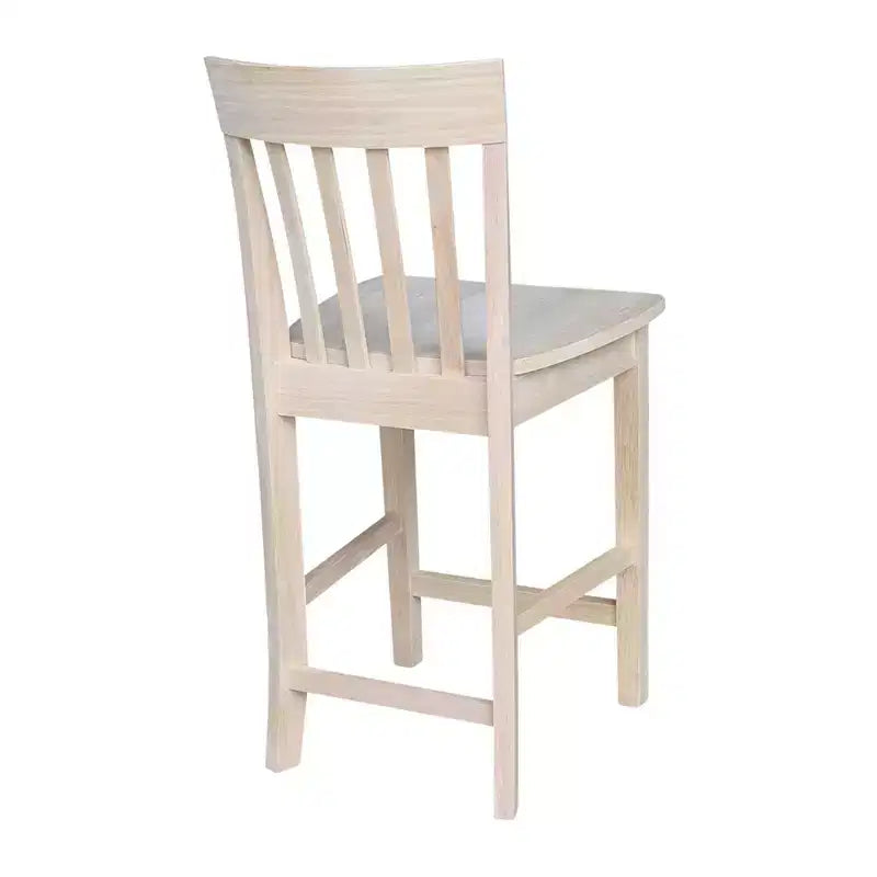 Tabouret de bar à hauteur de comptoir 24" avec dossier à lattes – Parawood massif non fini, assise carrée, capacité de 102 kg