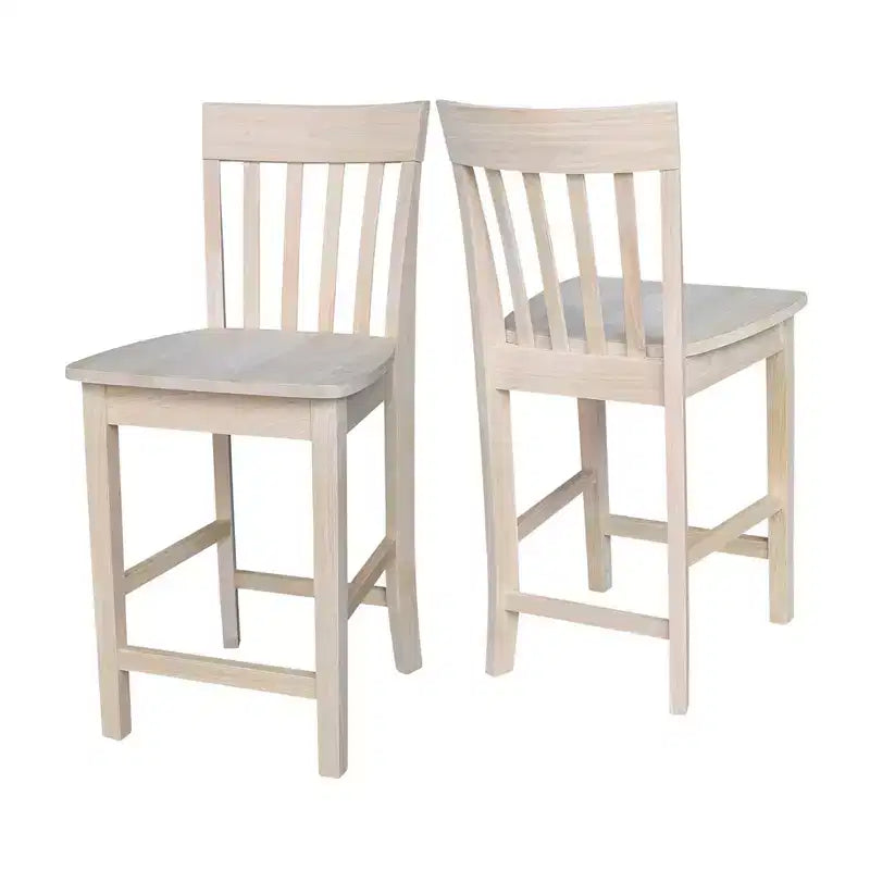 Tabouret de bar à hauteur de comptoir 24" avec dossier à lattes – Parawood massif non fini, assise carrée, capacité de 102 kg