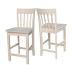 Tabouret de bar à hauteur de comptoir 24" avec dossier à lattes – Parawood massif non fini, assise carrée, capacité de 102 kg