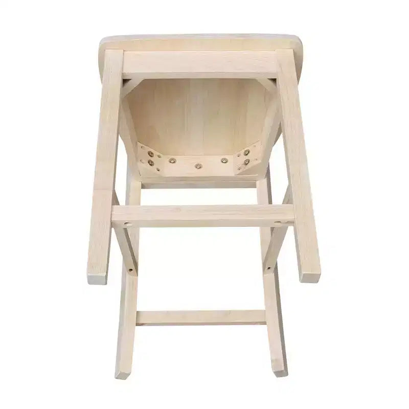 Tabouret de bar à hauteur de comptoir 24" avec dossier à lattes – Parawood massif non fini, assise carrée, capacité de 102 kg