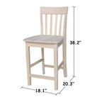Tabouret de bar à hauteur de comptoir 24" avec dossier à lattes – Parawood massif non fini, assise carrée, capacité de 102 kg