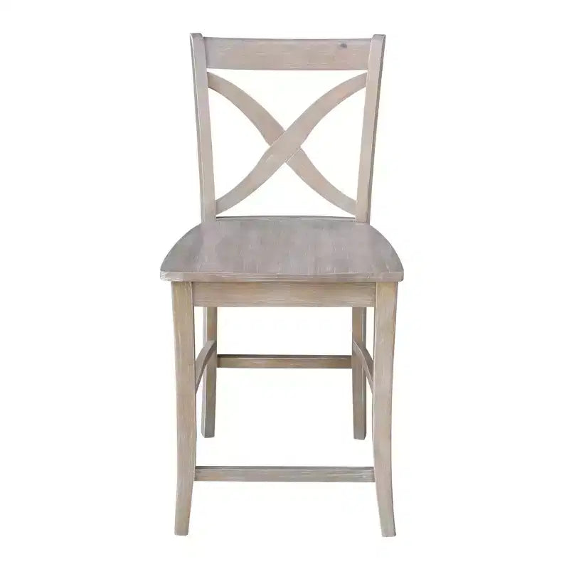 Tabouret de bar à hauteur de comptoir X-Back 24" – Bois de parawood massif lavé gris/taupe, capacité de 102 kg