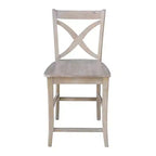 Tabouret de bar à hauteur de comptoir X-Back 24" – Bois de parawood massif lavé gris/taupe, capacité de 102 kg