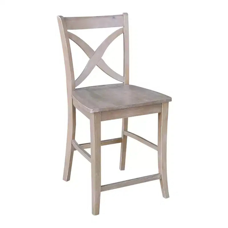 Tabouret de bar à hauteur de comptoir X-Back 24" – Bois de parawood massif lavé gris/taupe, capacité de 102 kg