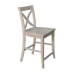 Tabouret de bar à hauteur de comptoir X-Back 24" – Bois de parawood massif lavé gris/taupe, capacité de 102 kg