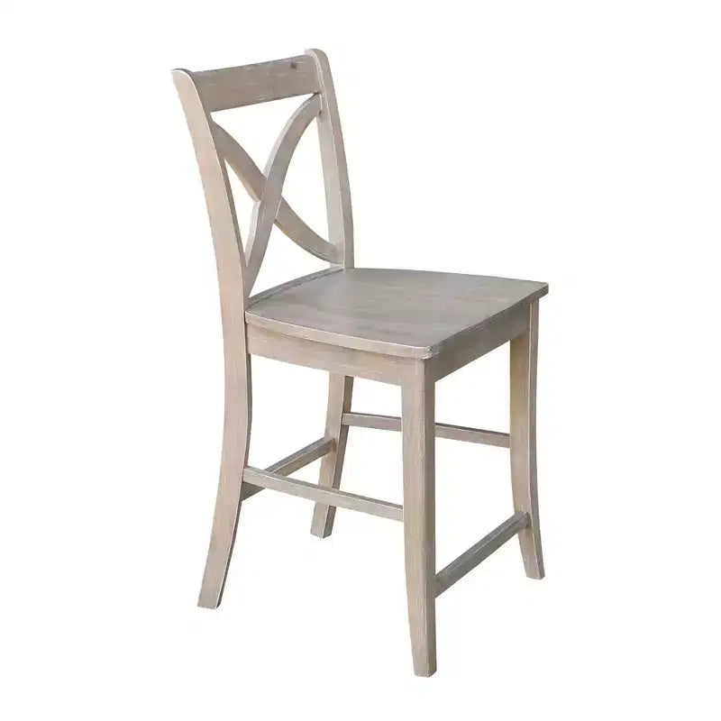 Tabouret de bar à hauteur de comptoir X-Back 24" – Bois de parawood massif lavé gris/taupe, capacité de 102 kg
