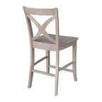 Tabouret de bar à hauteur de comptoir X-Back 24" – Bois de parawood massif lavé gris/taupe, capacité de 102 kg