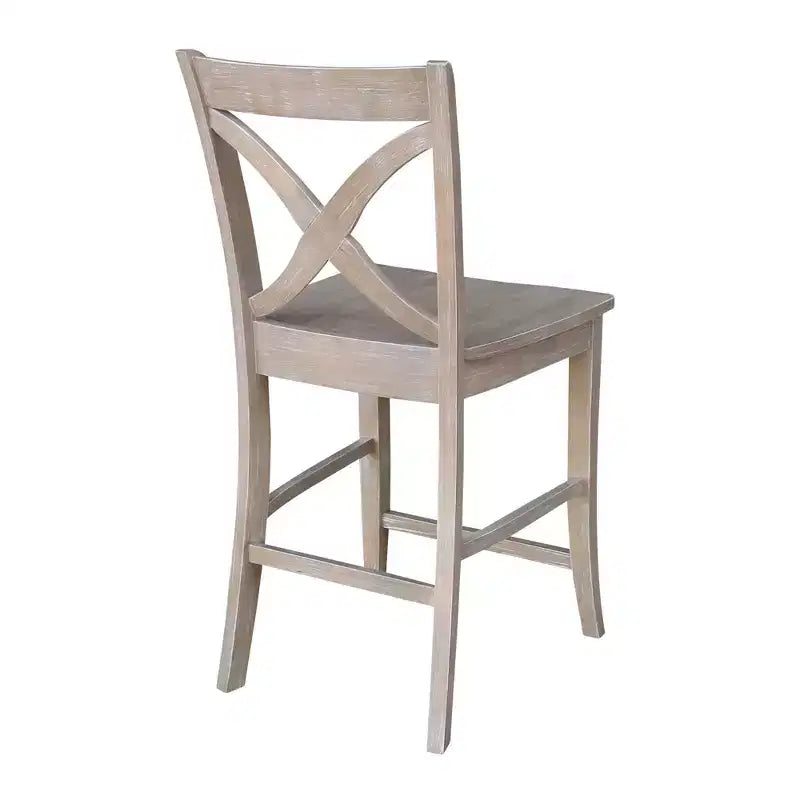 Tabouret de bar à hauteur de comptoir X-Back 24" – Bois de parawood massif lavé gris/taupe, capacité de 102 kg