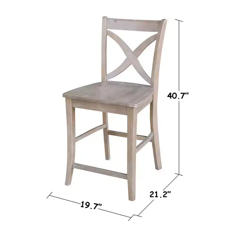 Tabouret de bar à hauteur de comptoir X-Back 24" – Bois de parawood massif lavé gris/taupe, capacité de 102 kg