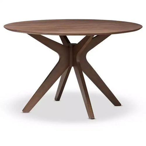 Monte Mid-Century Modern Wood Finish 47-Inch Round Dining Table - "Walnut" Brown - Baxton Studio