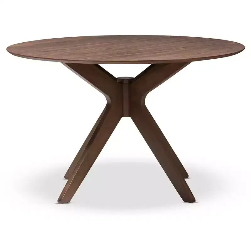Table à manger ronde 47" de style Mid-Century Modern – Placage noyer, pieds inclinés, 4 places