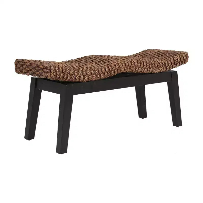 Banc d'entrée en rotin avec cadre en teck massif – Marron, 99 cm L, capacité de 113 kg