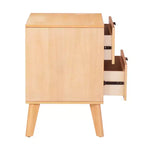 Table de chevet à 2 tiroirs – Fini bois naturel, MDF et bois d'hévéa, 25,25 po L × 26,5 po H