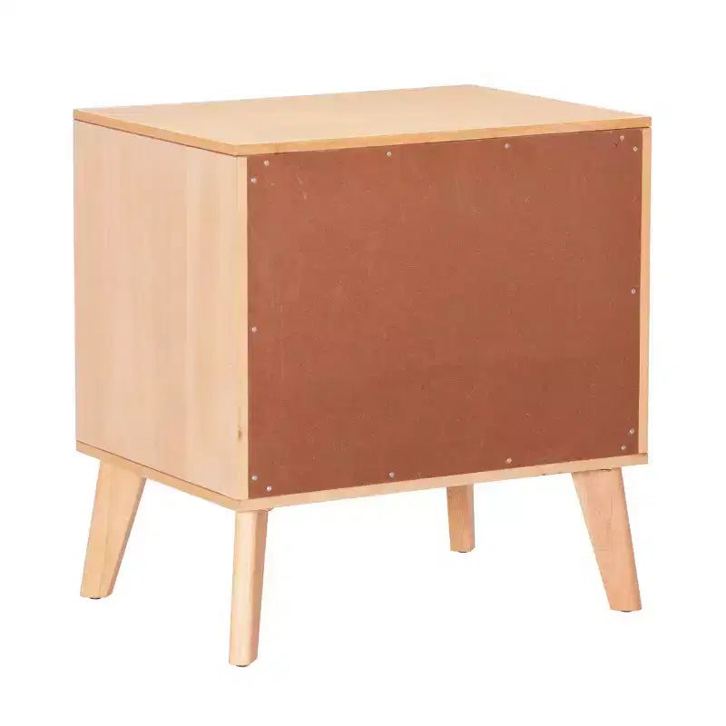 Table de chevet à 2 tiroirs – Fini bois naturel, MDF et bois d'hévéa, 25,25 po L × 26,5 po H