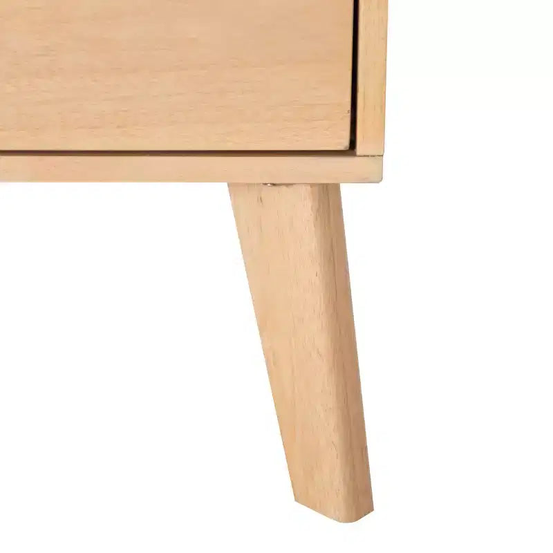 Table de chevet à 2 tiroirs – Fini bois naturel, MDF et bois d'hévéa, 25,25 po L × 26,5 po H