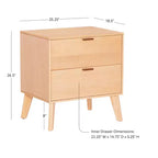 Table de chevet à 2 tiroirs – Fini bois naturel, MDF et bois d'hévéa, 25,25 po L × 26,5 po H