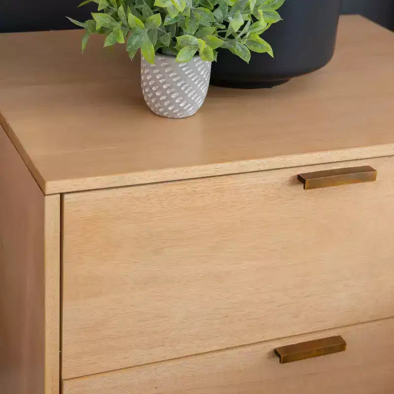 Table de chevet à 2 tiroirs – Fini bois naturel, MDF et bois d'hévéa, 25,25 po L × 26,5 po H