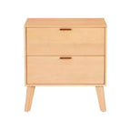 Table de chevet à 2 tiroirs – Fini bois naturel, MDF et bois d'hévéa, 25,25 po L × 26,5 po H